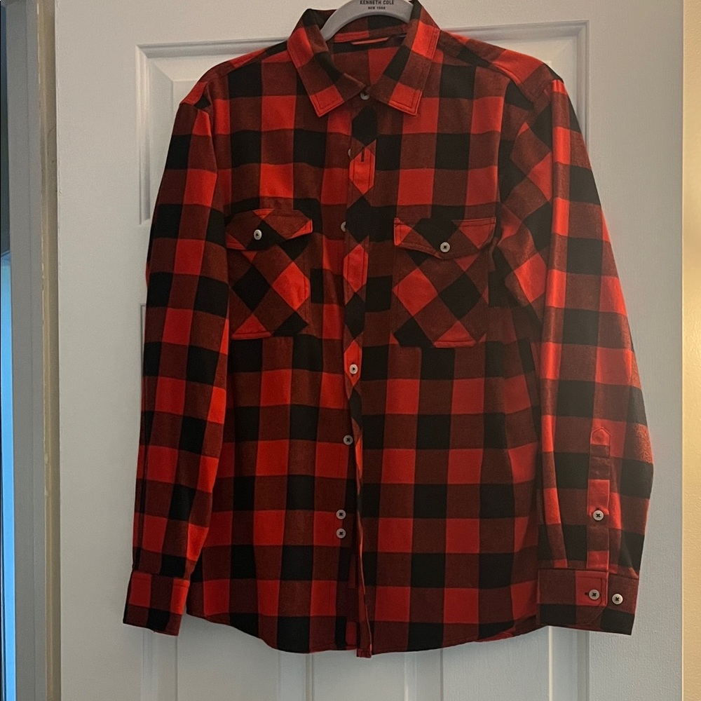 Red and Black Plaid Button-Up Shirt